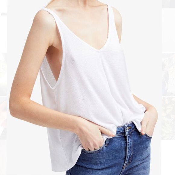 FREE PEOPLE "Dani V-Neck" white tank, Small - Picture 1 of 4